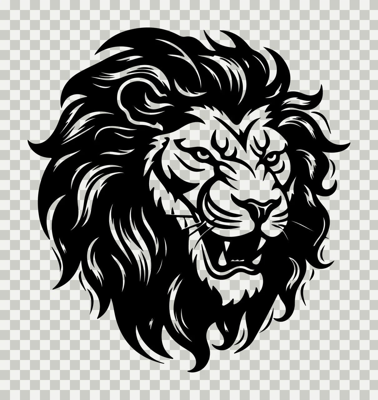 Lion Head Roaring Graphic mane ink illustration black white transparency and detail preview thumbnail