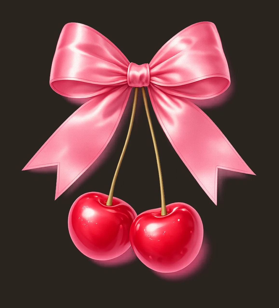 Cherry with Bow Coquette Aesthetic Design Pink Cherries contrast preview thumbnail