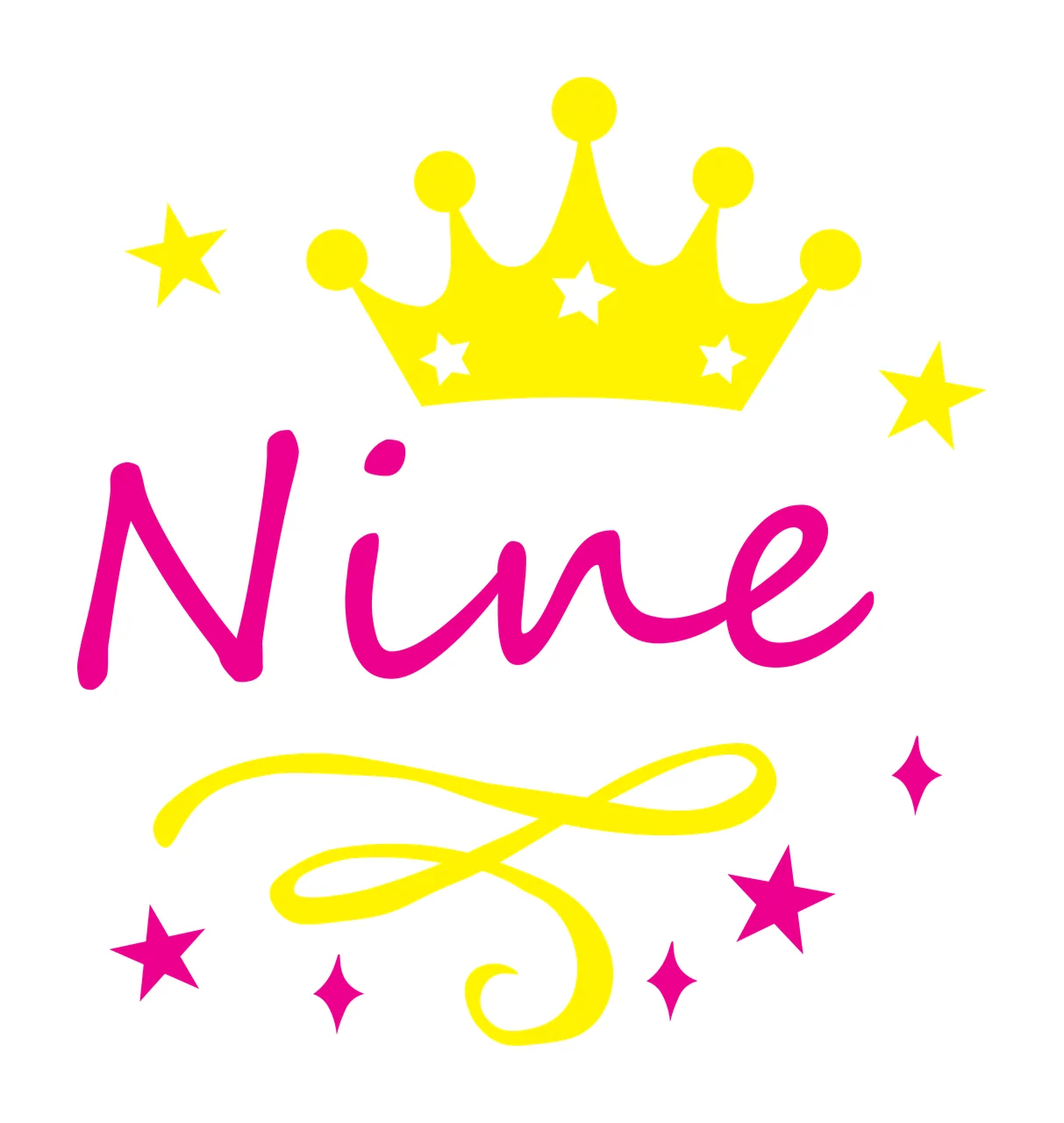 Birthday Nine With Crown And Stars decorating swirl script serif