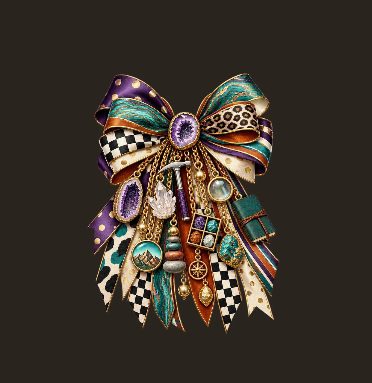 Rock Collector Geology Lover Bow Charm PNG, Themed Gold Chain Charms, Coquette Ribbon Sublimation Design, Transparent Digital Download contrast preview thumbnail