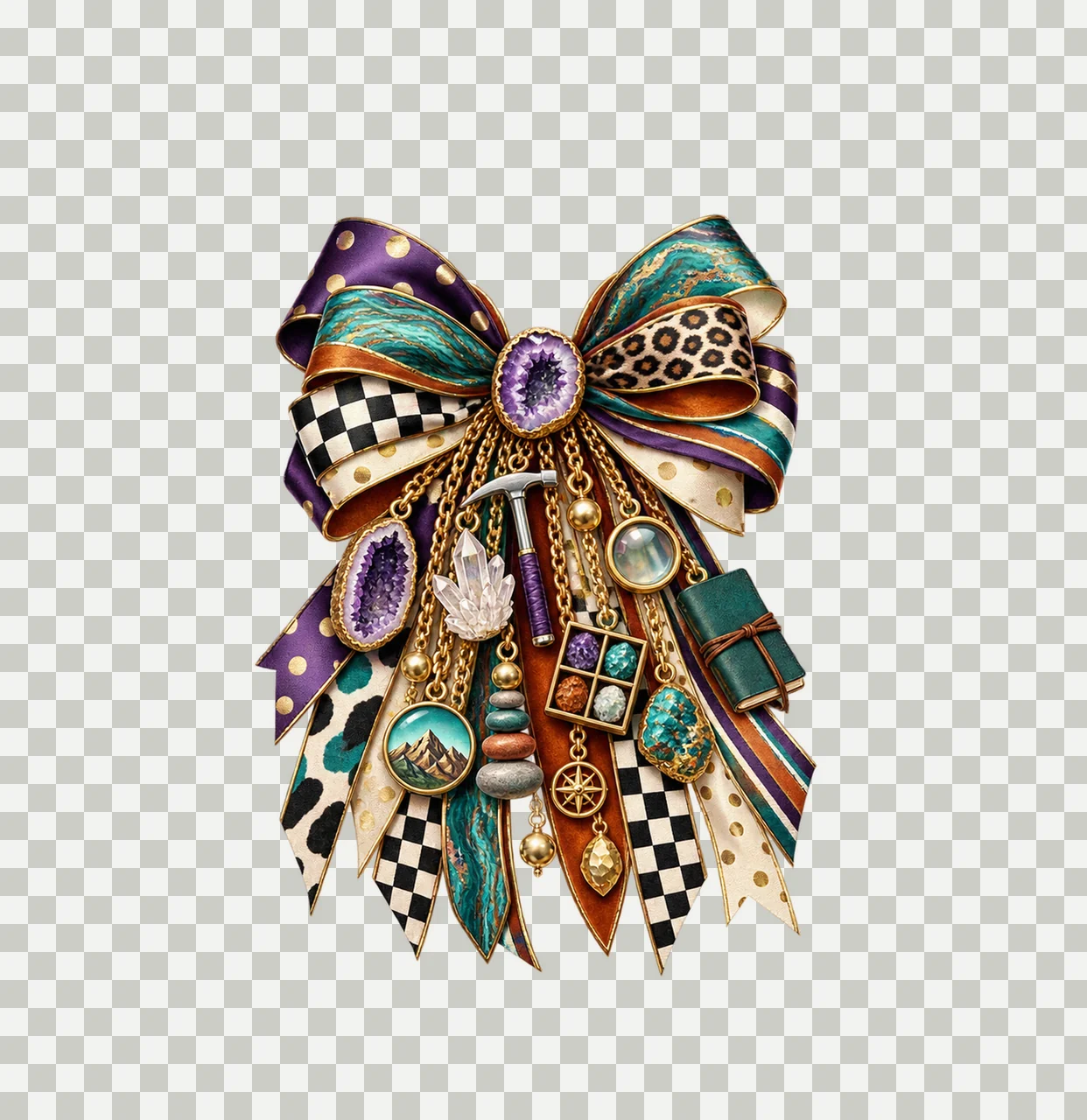 Rock Collector Geology Lover Bow Charm PNG, Themed Gold Chain Charms, Coquette Ribbon Sublimation Design, Transparent Digital Download transparency and detail preview thumbnail