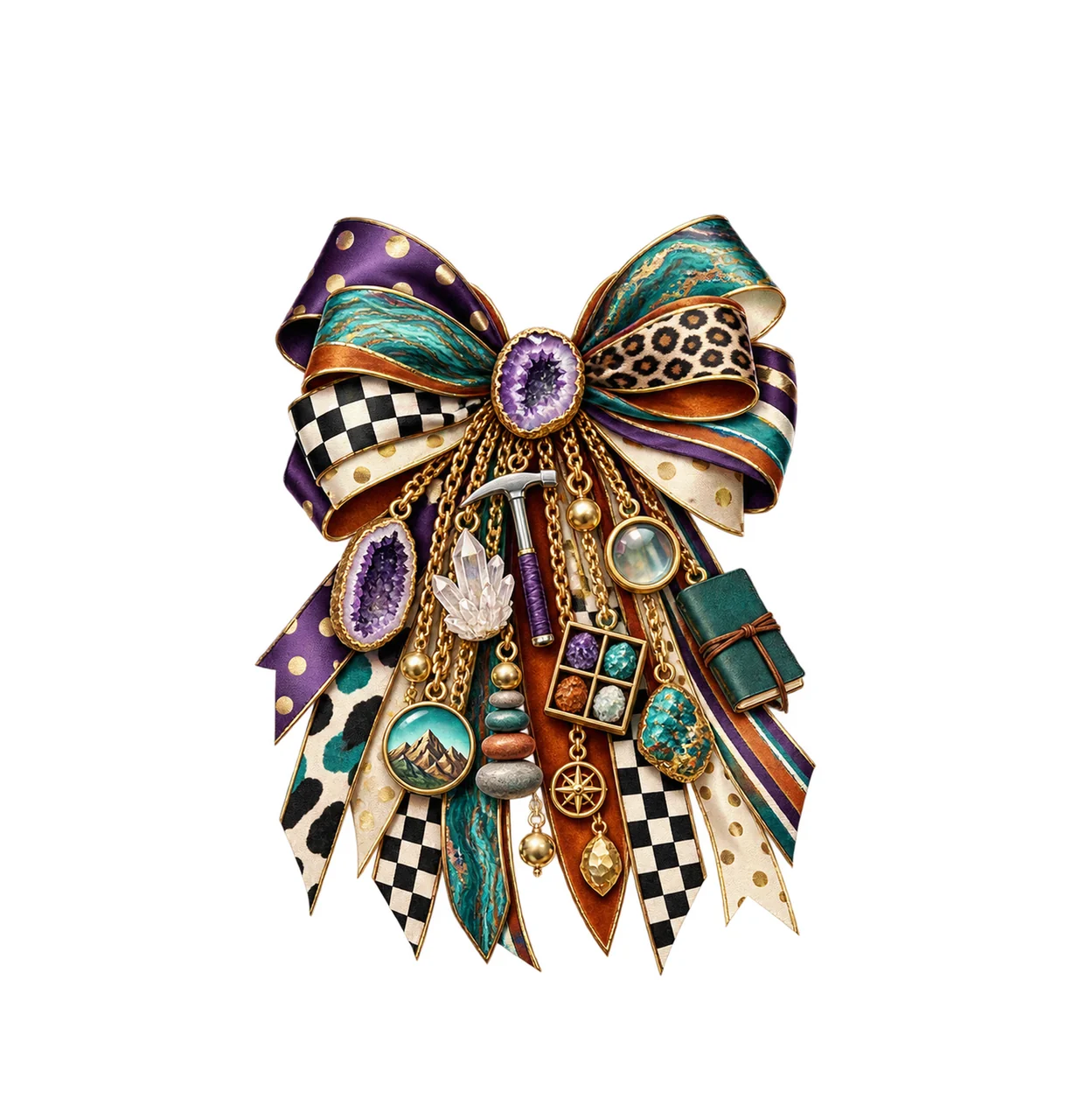 Rock Collector Geology Lover Bow Charm PNG, Themed Gold Chain Charms, Coquette Ribbon Sublimation Design, Transparent Digital Download