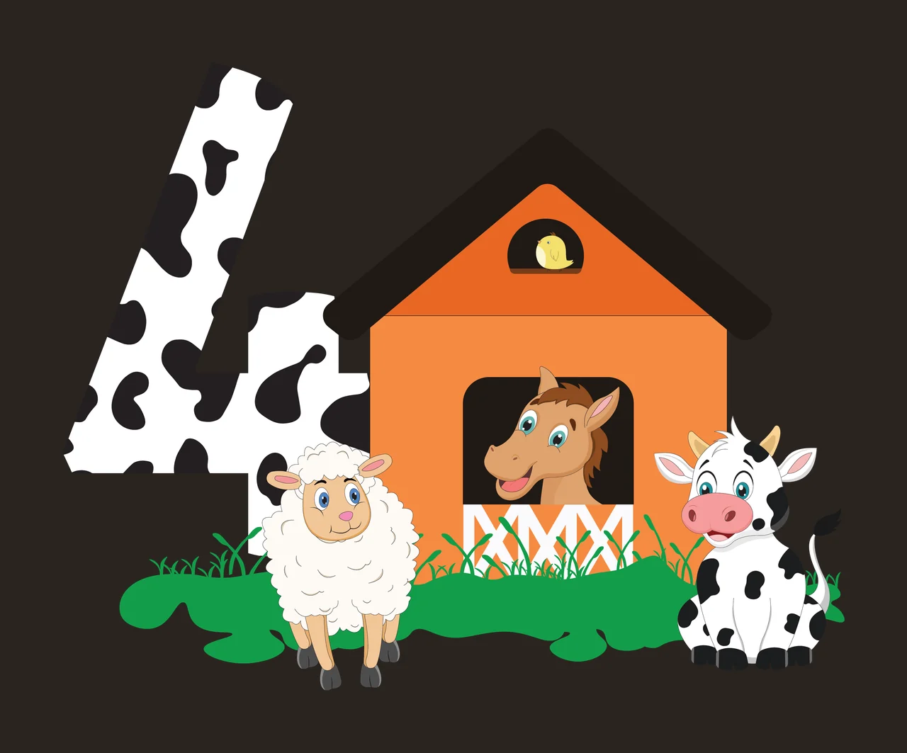 Farm 4 Number Four Theme Silhouette stationary barn cow grass contrast preview thumbnail
