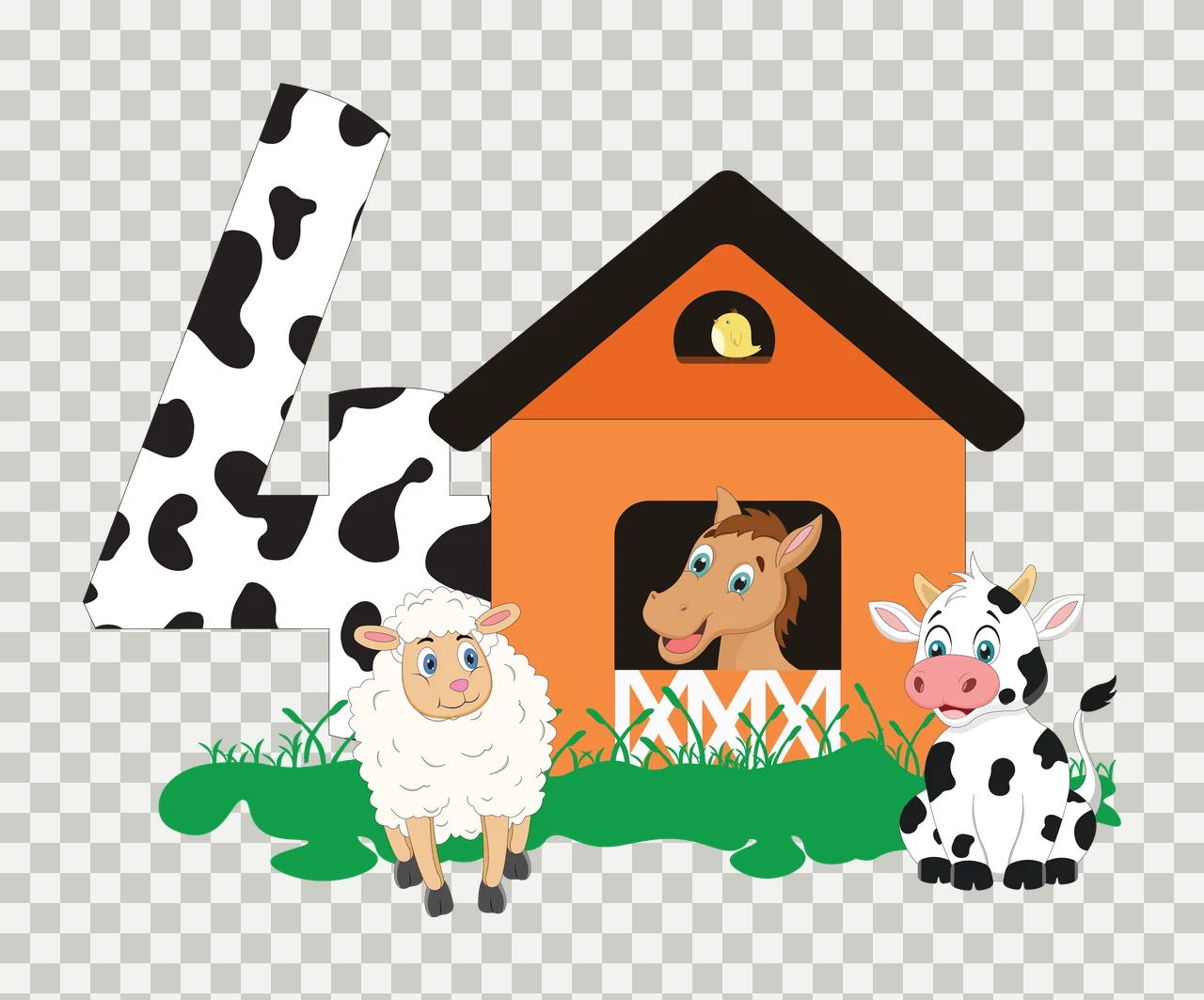 Farm 4 Number Four Theme Silhouette stationary barn cow grass transparency and detail preview thumbnail