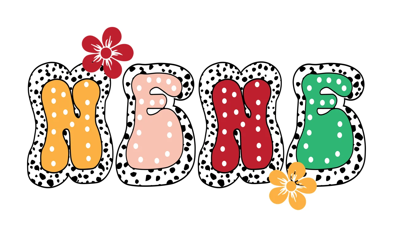 Nene Typography With Flower Accents words flowers bubble black