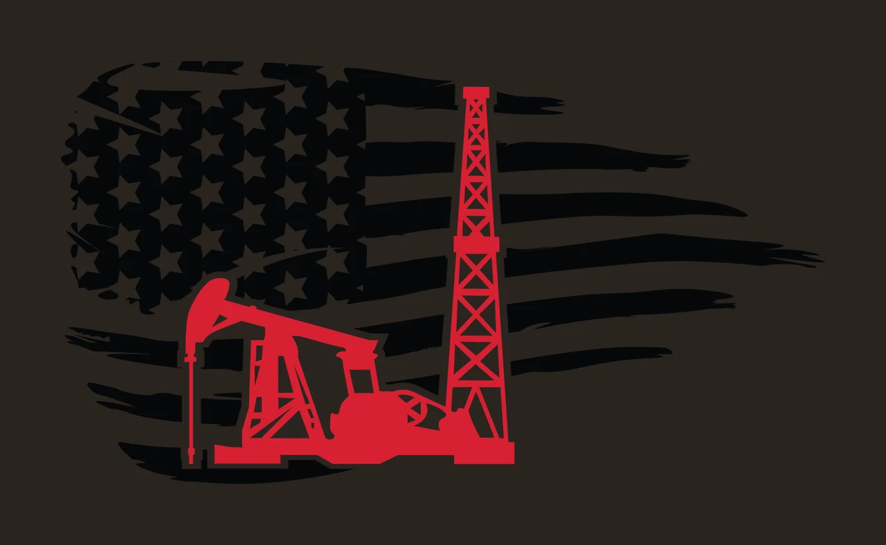Flag Oil Pump Jack And Derrick Silhouette american black white contrast preview thumbnail