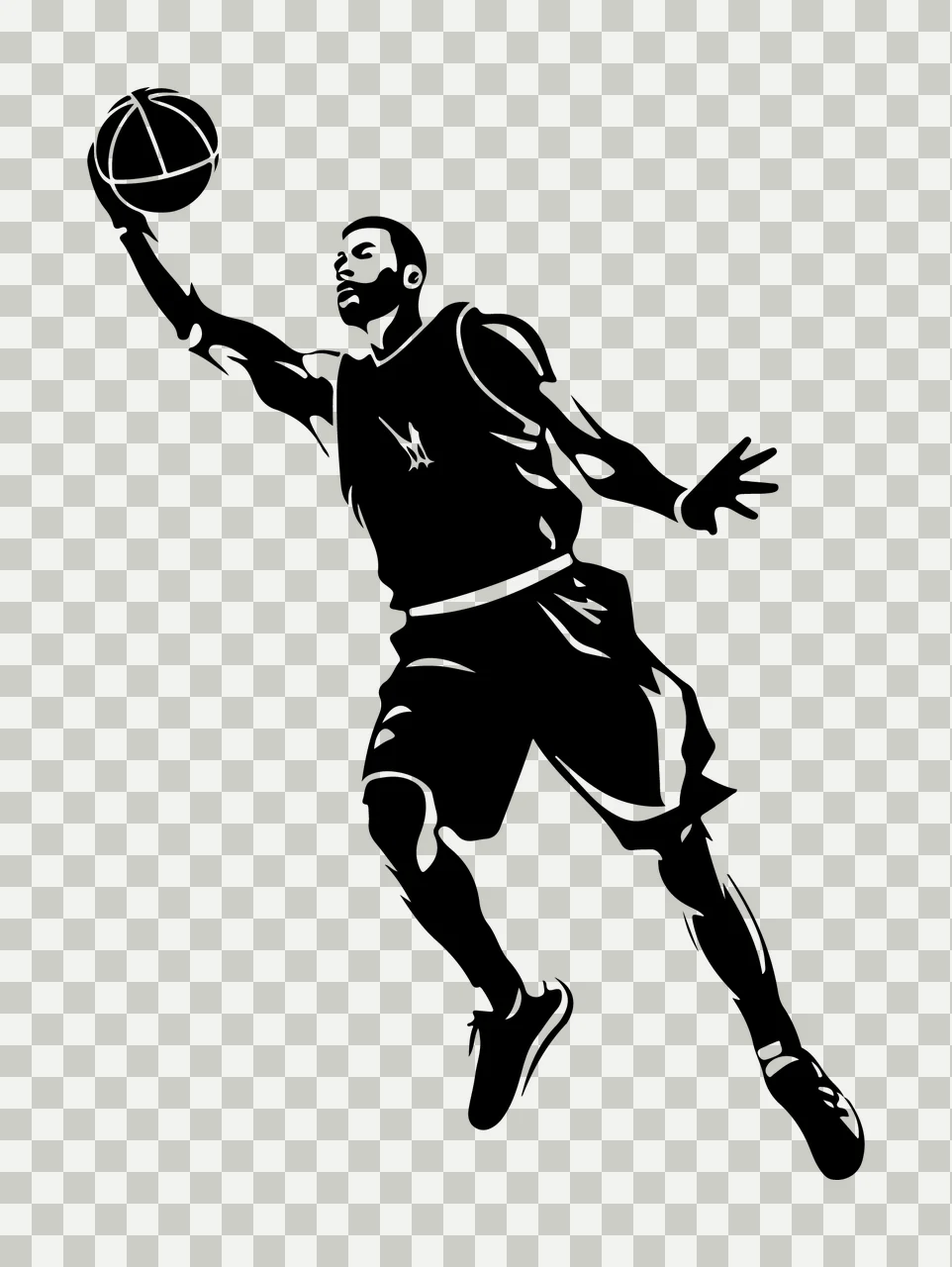 Basketball Player Reaching For Ball person leaping silhouette transparency and detail preview thumbnail