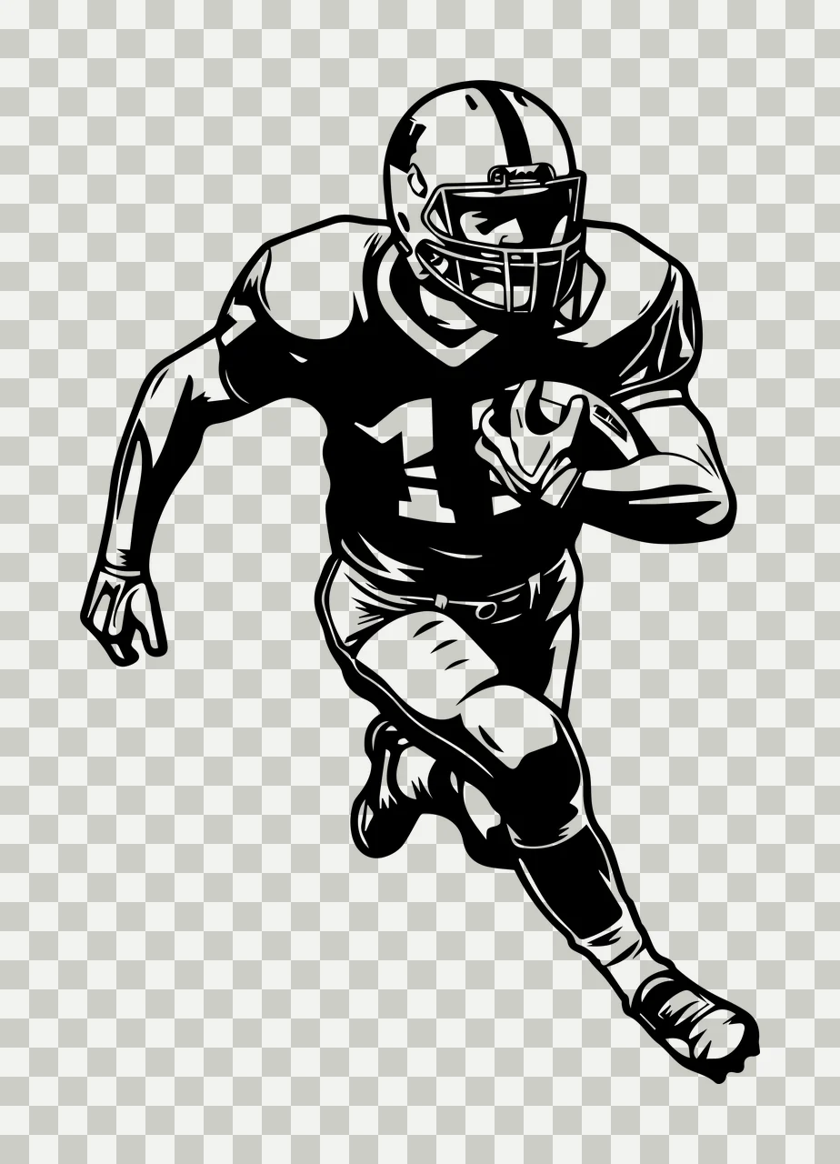Football Player 11 Running With Ball helmet jersey black white transparency and detail preview thumbnail