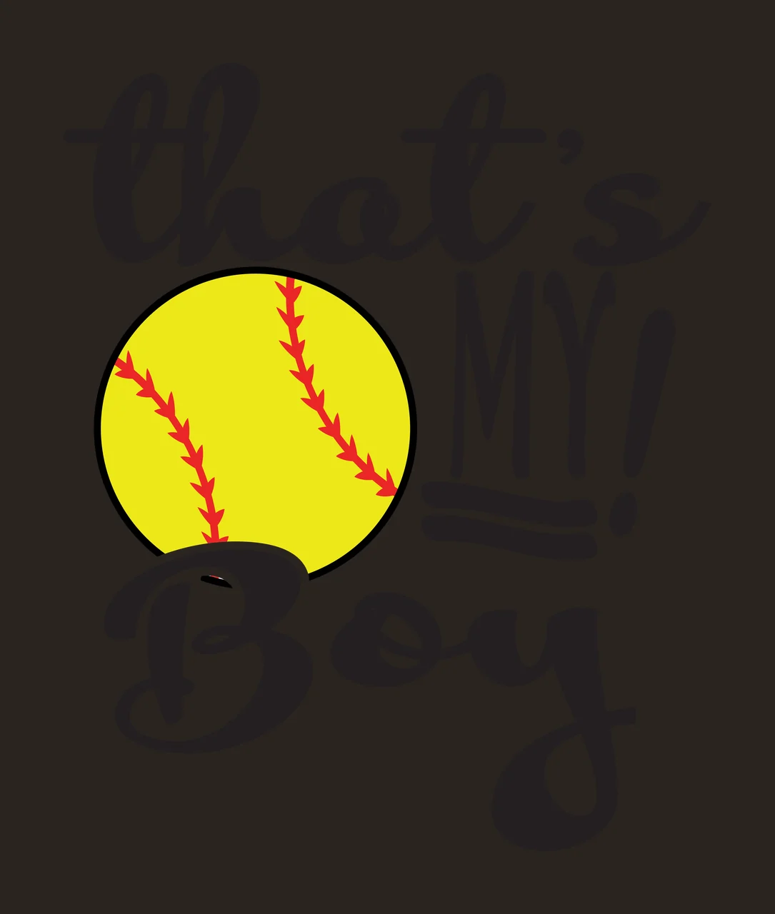 That's MY! Boy softball typography illustration with yellow softball, red stitching, cursive text and black lettering contrast preview thumbnail