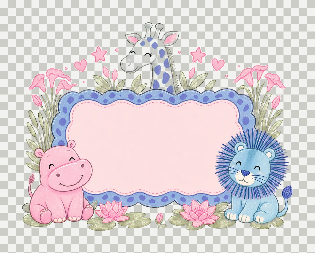 Hippo giraffe and lion trio with Name Patch girl Variation E transparency and detail preview thumbnail