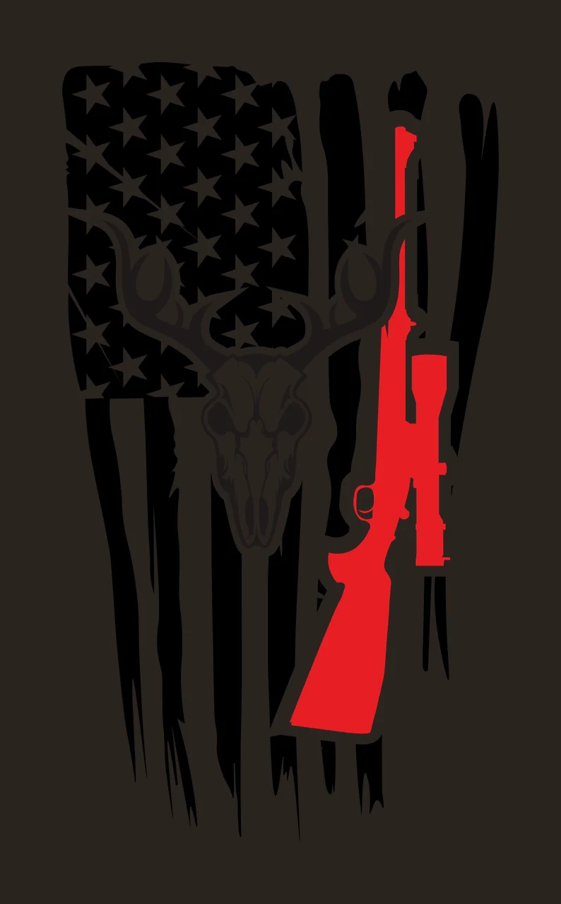Skull American Flag With Deer stars stripes antlers rifle silhouette contrast preview thumbnail
