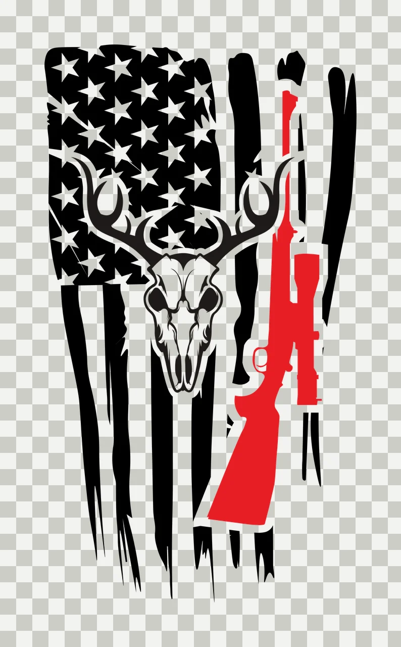 Skull American Flag With Deer stars stripes antlers rifle silhouette transparency and detail preview thumbnail