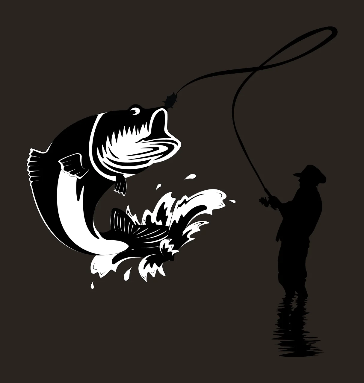 Fisherman Fish Silhouette With Jumping Large fishing rod water contrast preview thumbnail