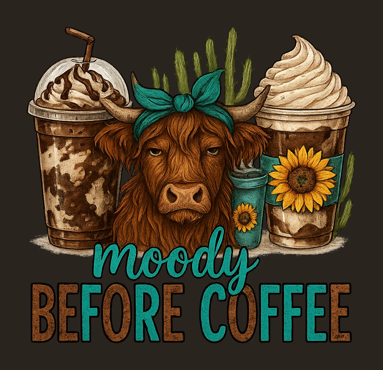 Moody Before Coffee Long Haired Cow Coffee Cups Sublimation contrast preview thumbnail