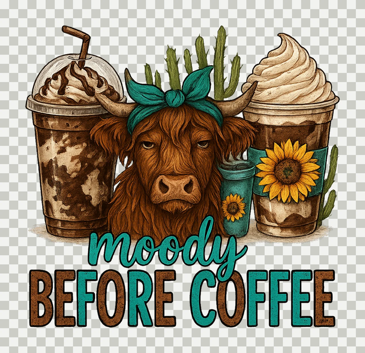 Moody Before Coffee Long Haired Cow Coffee Cups Sublimation transparency and detail preview thumbnail