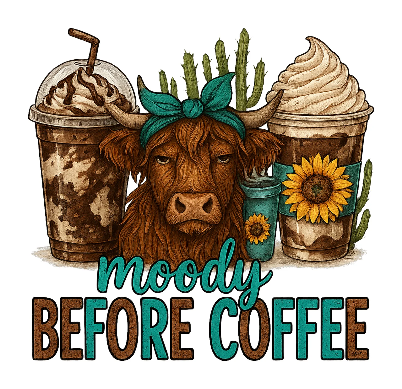Moody Before Coffee Long Haired Cow Coffee Cups Sublimation