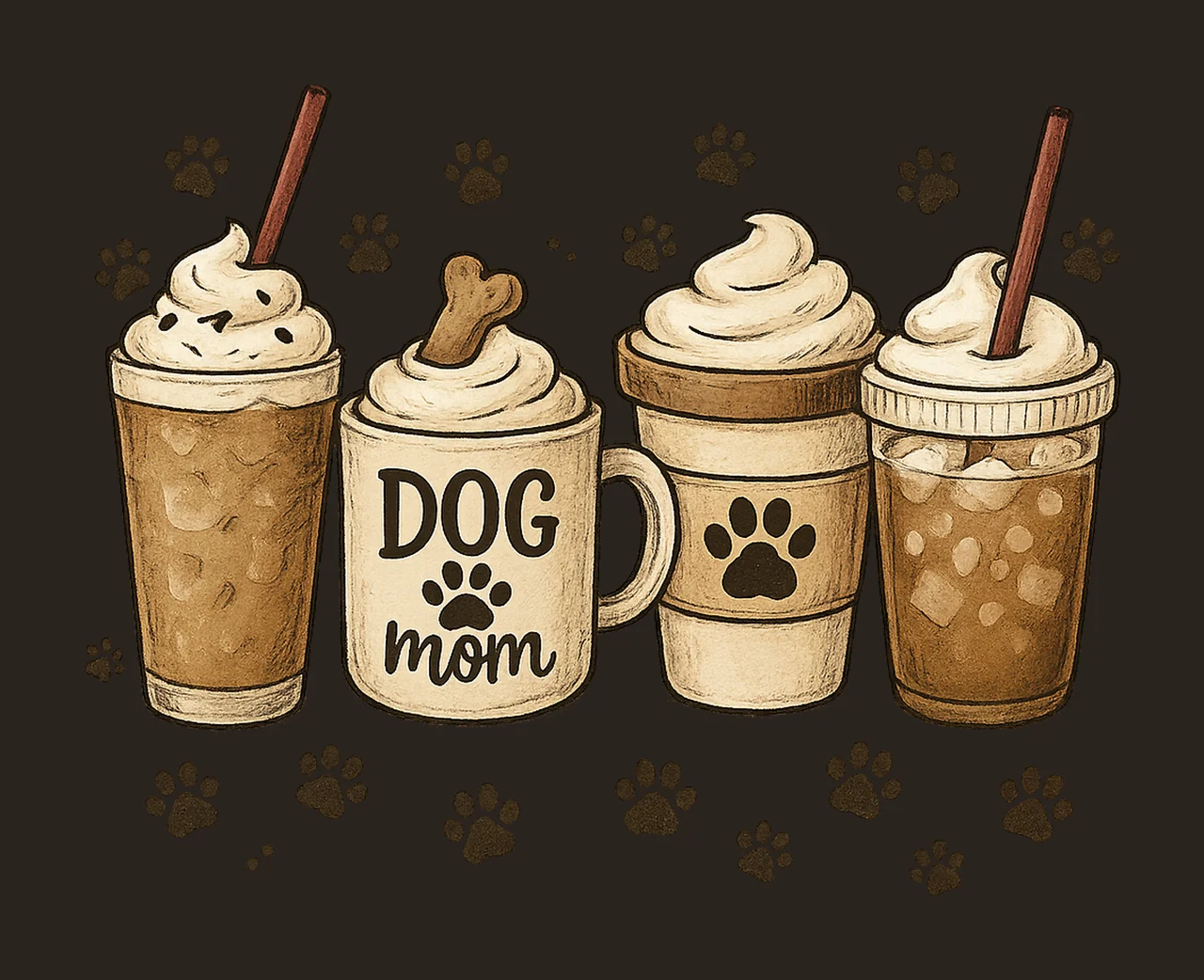 Dog Mom Coffee Cup Cute Paws Latte Design Pet Lovers contrast preview thumbnail