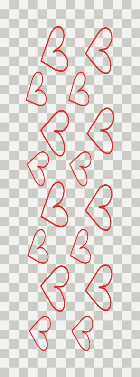 Vertical Repeating Heart Shape Pattern curves line art black transparency and detail preview thumbnail