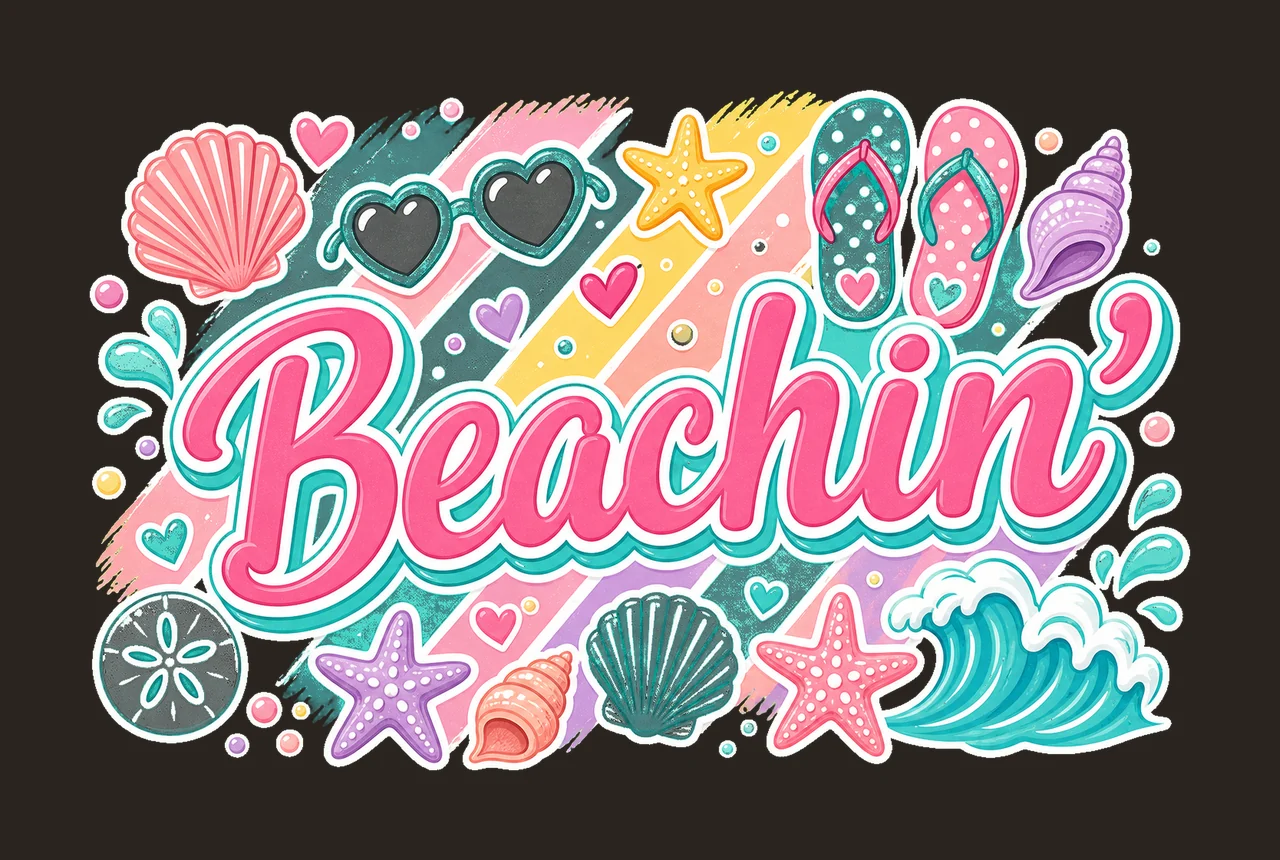 Everyday Summer Beachin Digital Design Girly Variation B contrast preview thumbnail