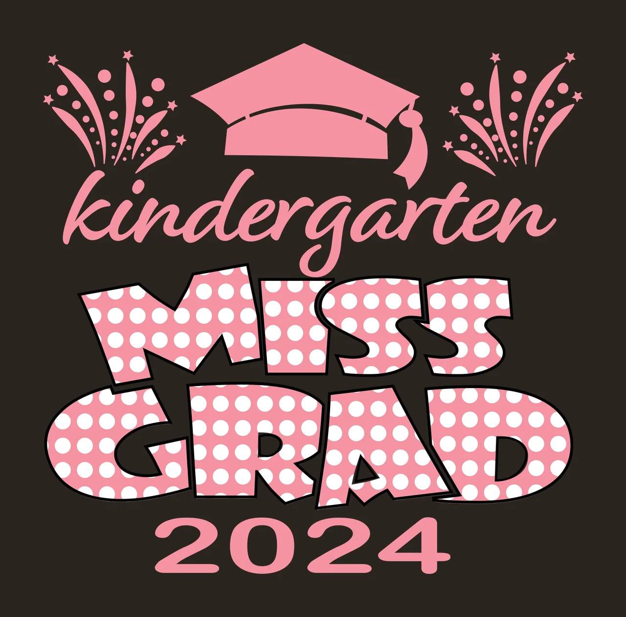 Miss Kindergarten With Fireworks text decorating graduation cap contrast preview thumbnail