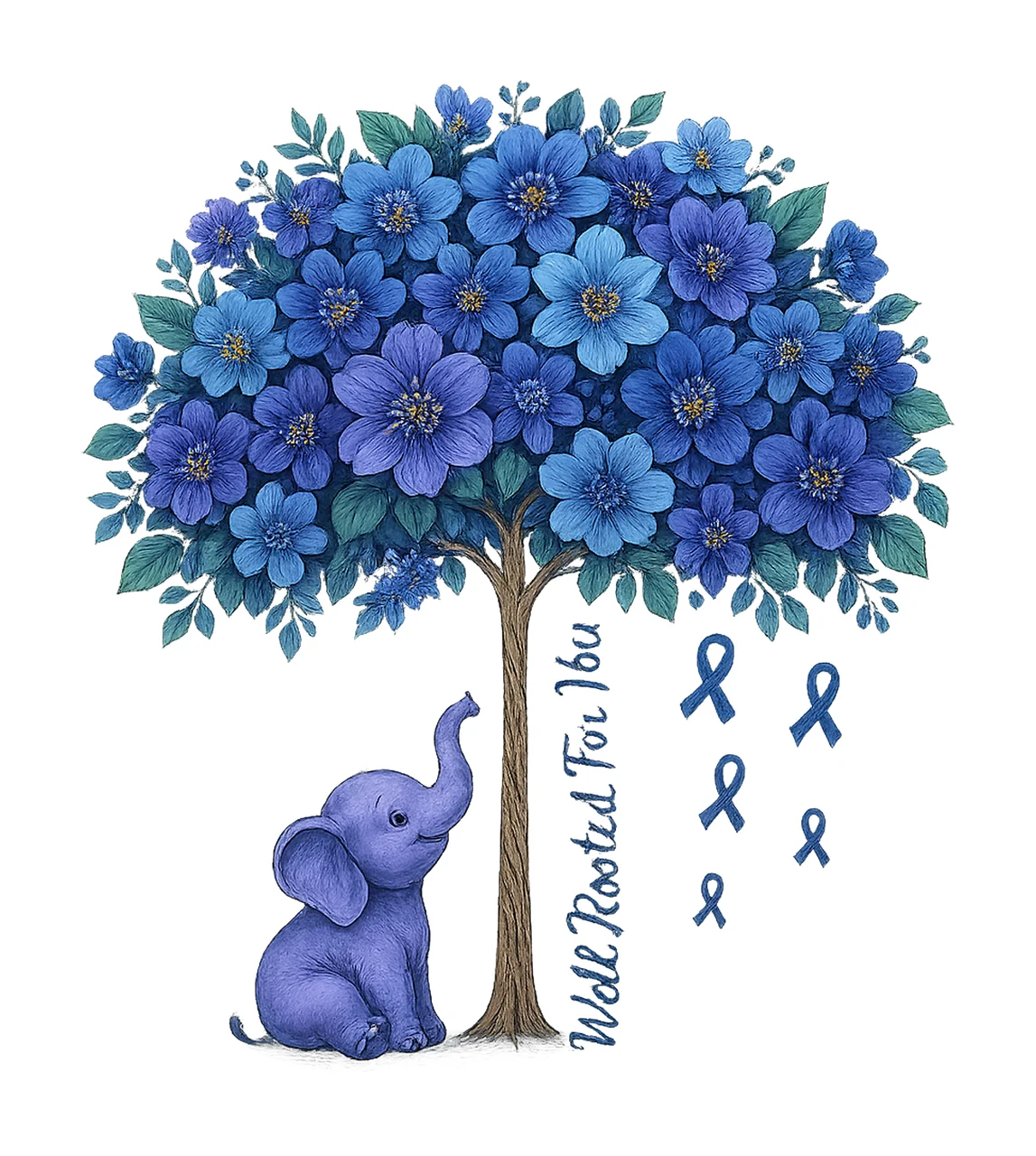 Alzheimers Awareness Umbrella Elephant Purple Ribbon Flowers