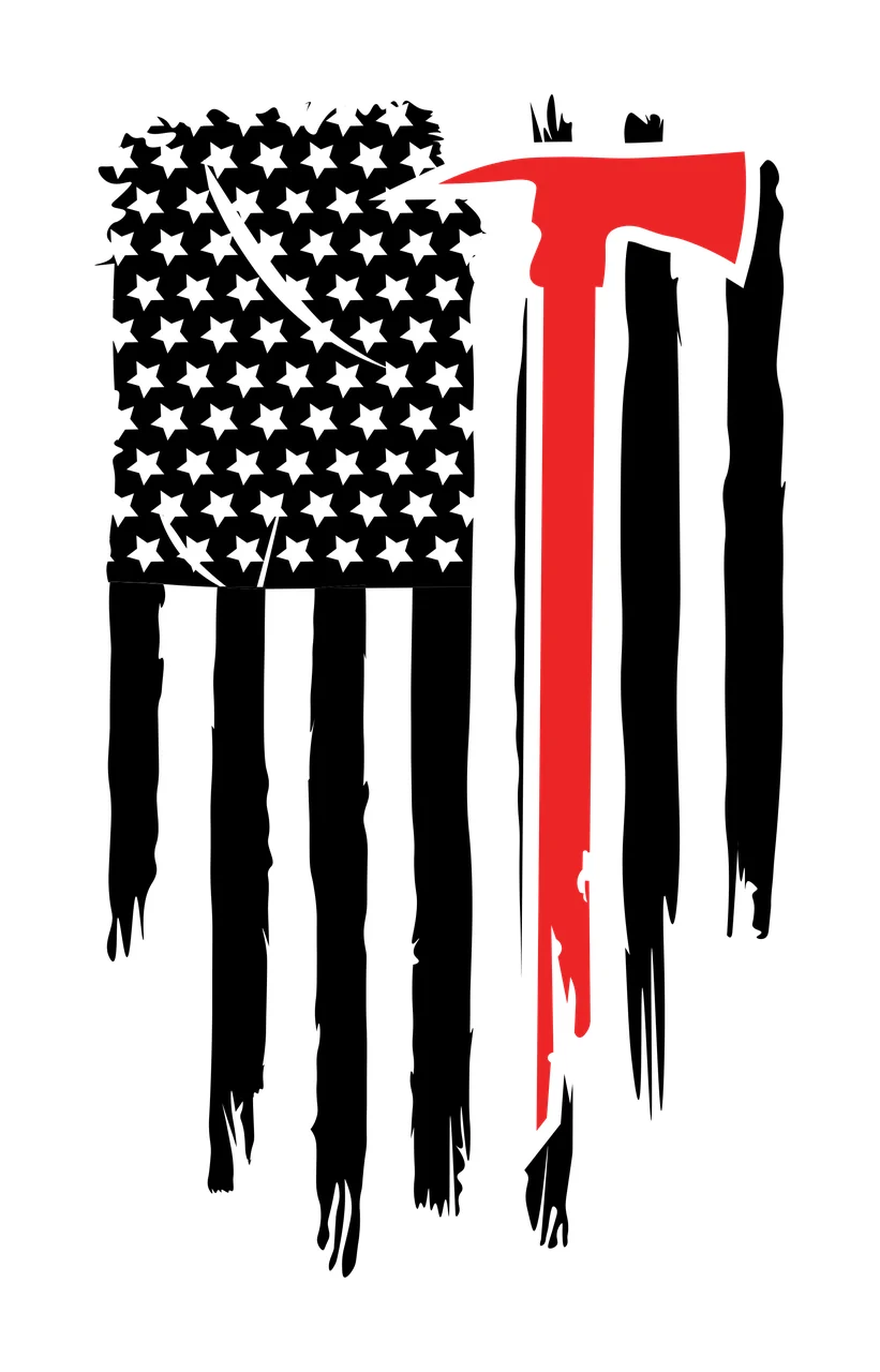 Flag American Firefighter Axe Graphic with stars stripes distressed