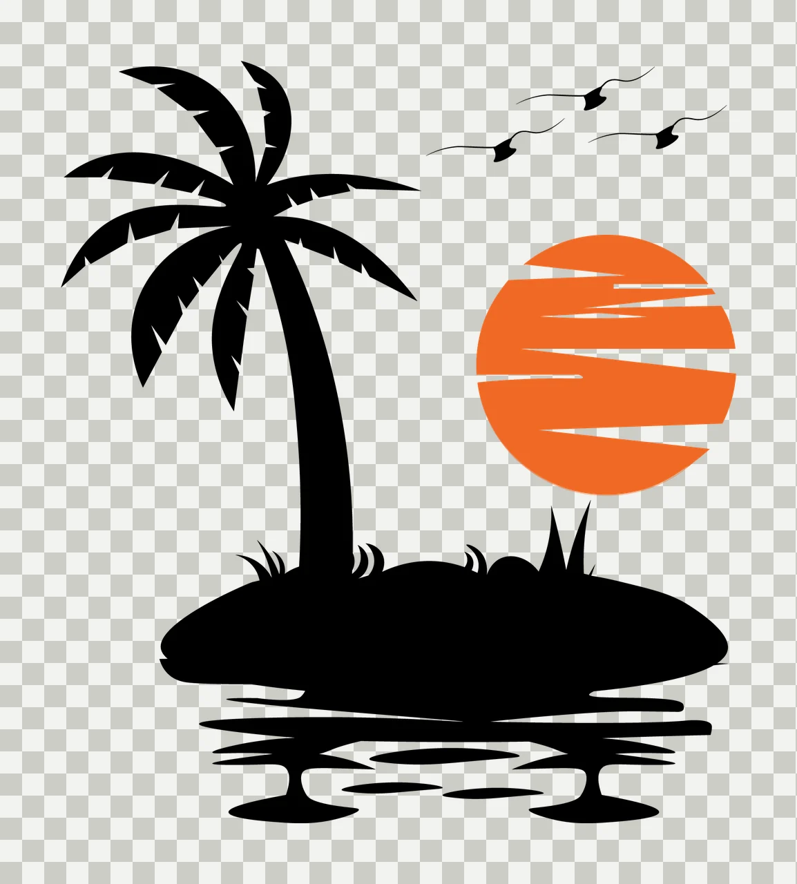 Palm Tree Island Sunset Silhouette landscape Setting scene transparency and detail preview thumbnail