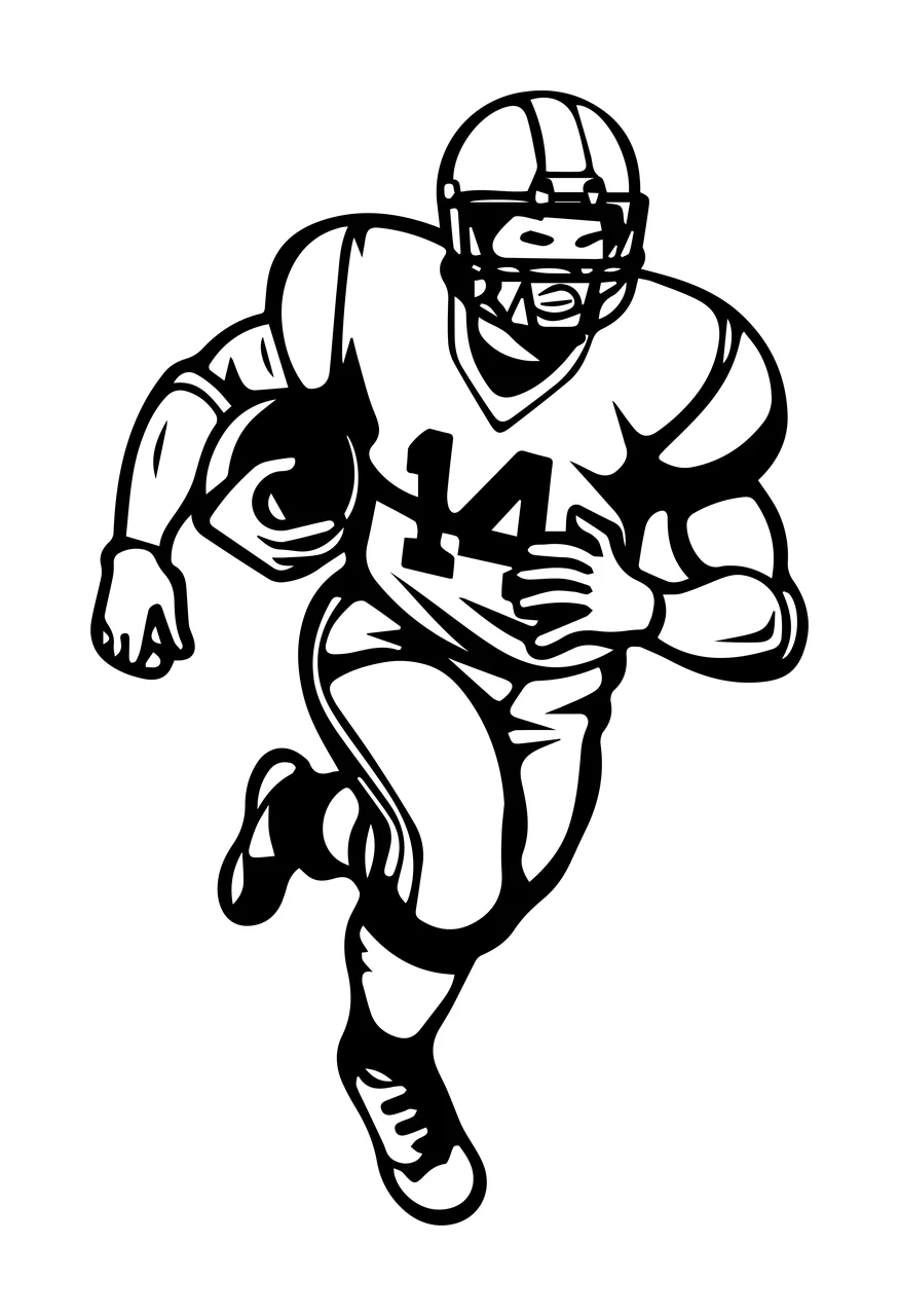 Football Player 14 Running With Number Fourteen helmet jersey
