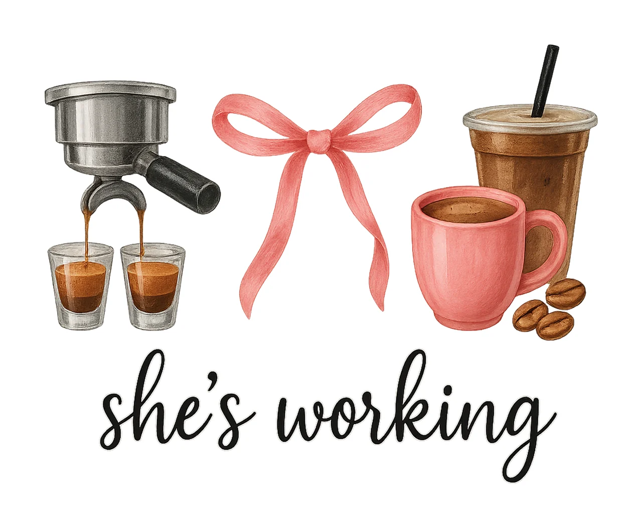 Shes Working Barista Design Coffee Sublimation Coquette Bow