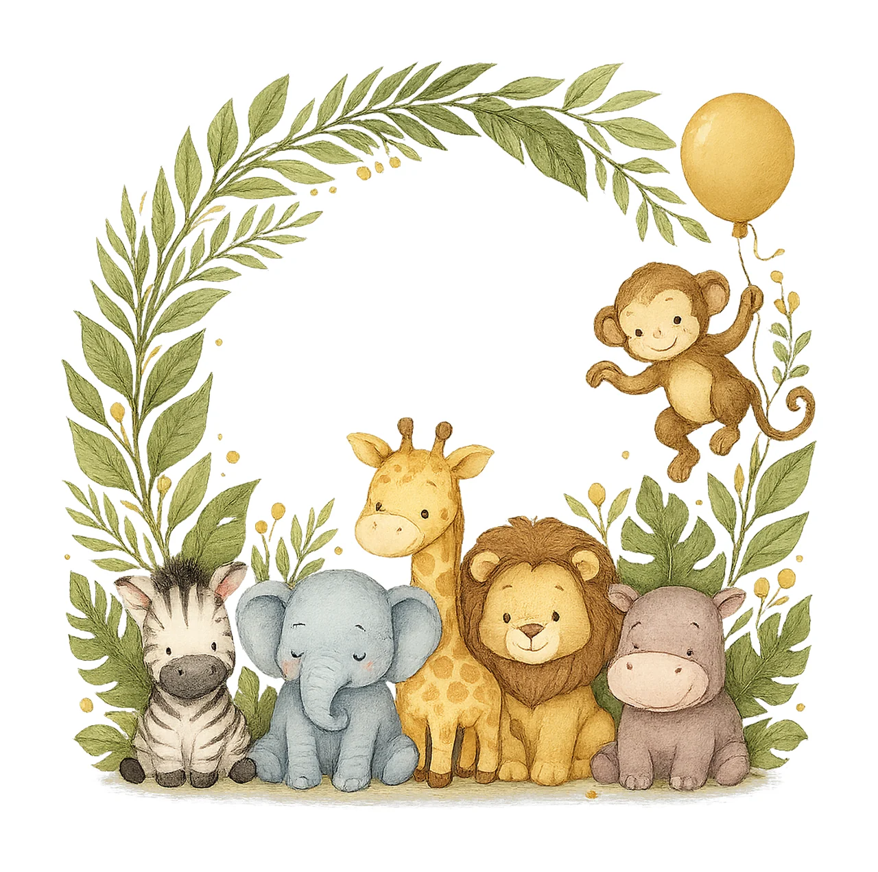 Safari Jungle Border Watercolor Baby Animals Wild One