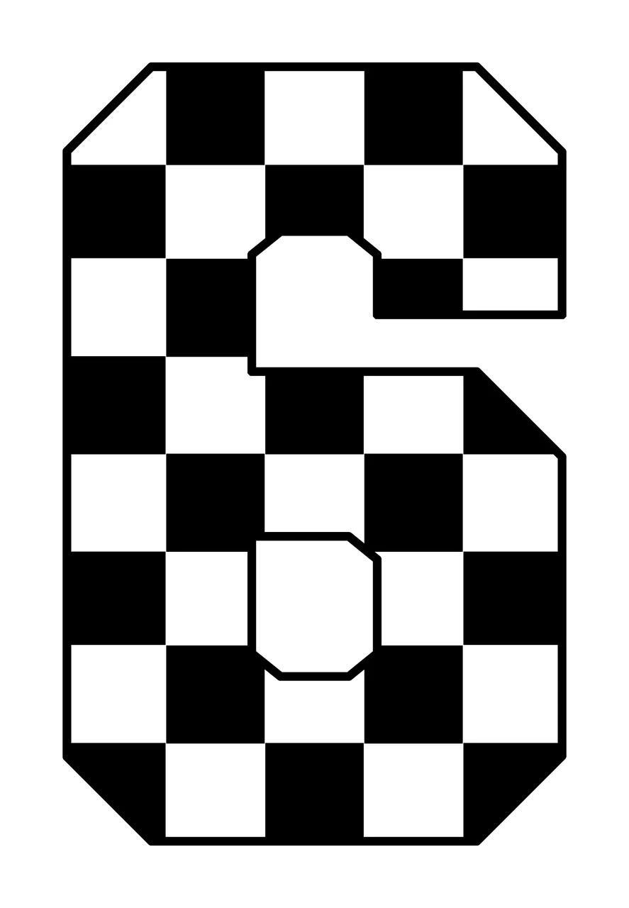 6 Checkerboard Patterned Number Six Icon On White squares border