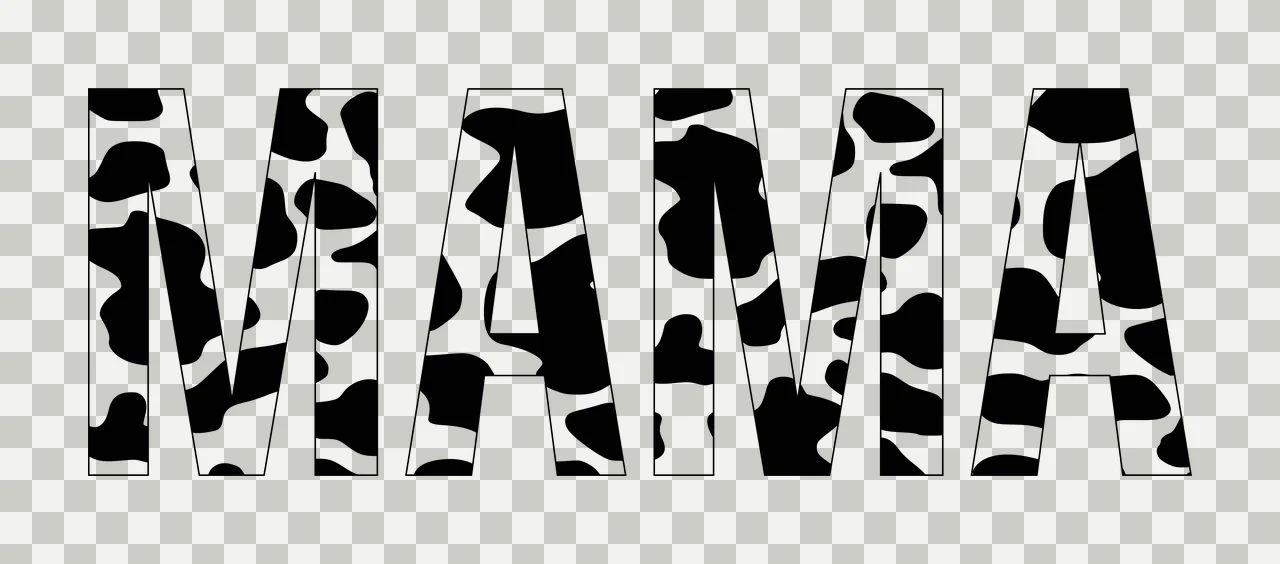 MAMA Typography Design with cow print, letters, animal pattern and western in black and white transparency and detail preview thumbnail
