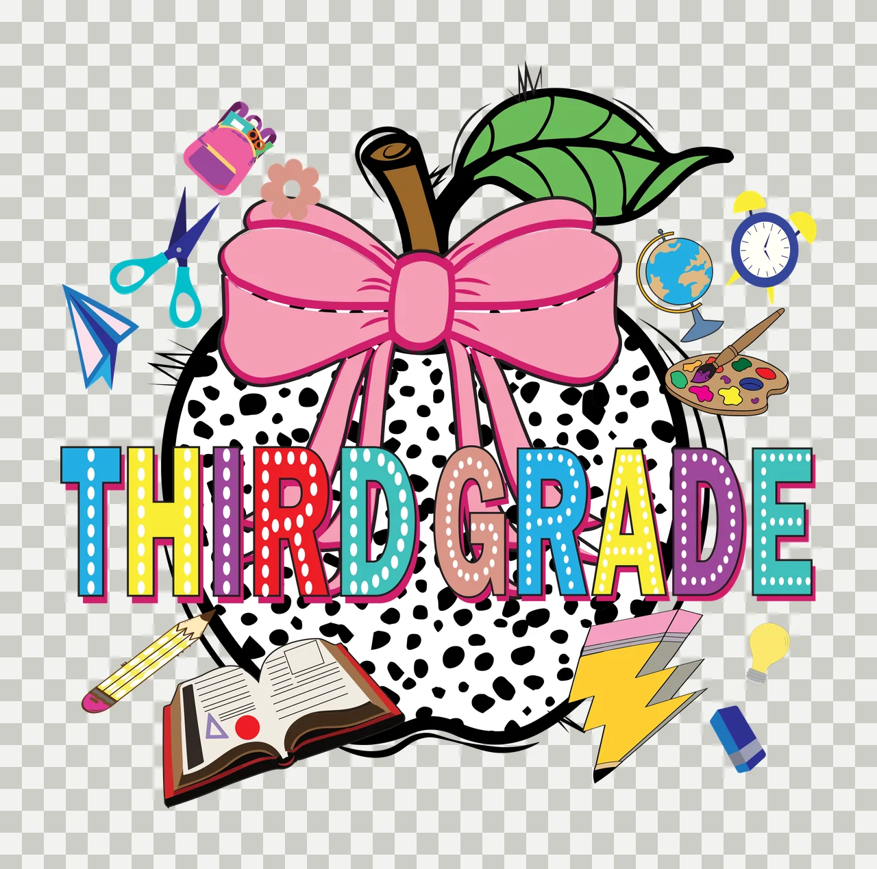 Apple Grade Third Grade And School Items listing scissors book transparency and detail preview thumbnail