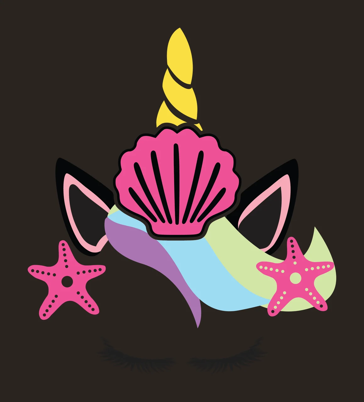 Unicorn With Shell Starfish Silhouette eyelashes black fantasy contrast preview thumbnail