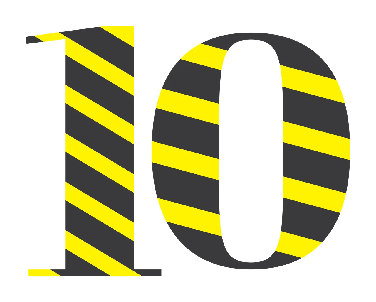 Number 10 Large Bold Ten With Subtle Diagonal lines typographic