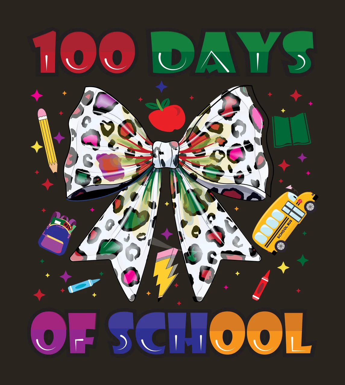 100 Days Of School Large Bow Silhouette apple book star pencil contrast preview thumbnail