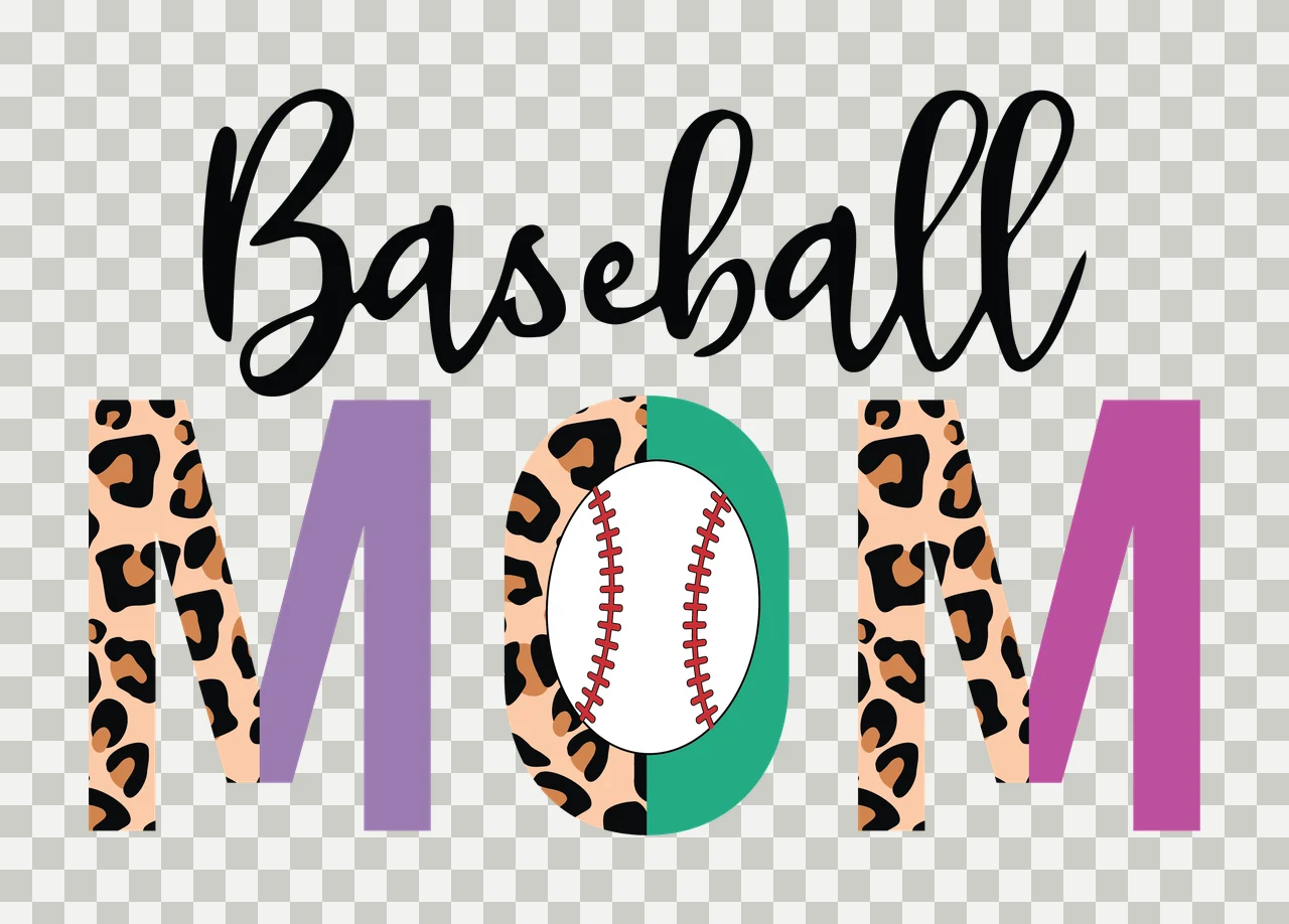 Baseball Mom Text With Animal Print typography silhouette black transparency and detail preview thumbnail