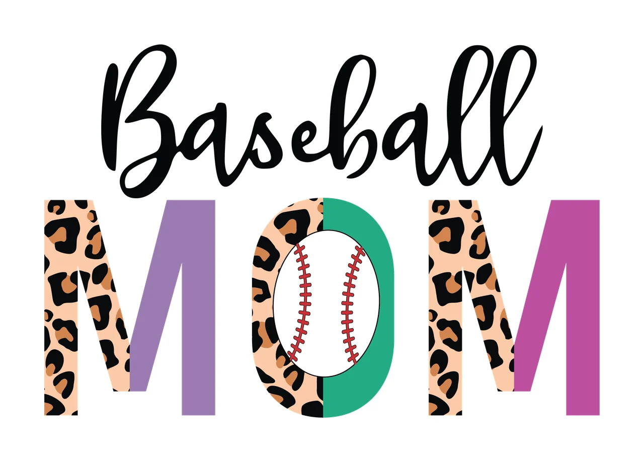 Baseball Mom Text With Animal Print typography silhouette black