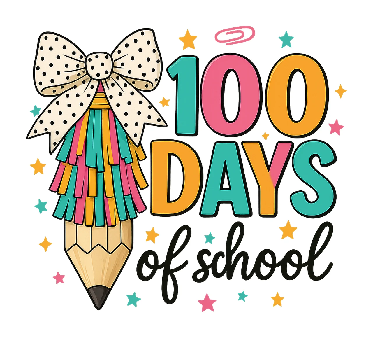 Coquette Bow 100 Day of School Pencil Brushstroke Design