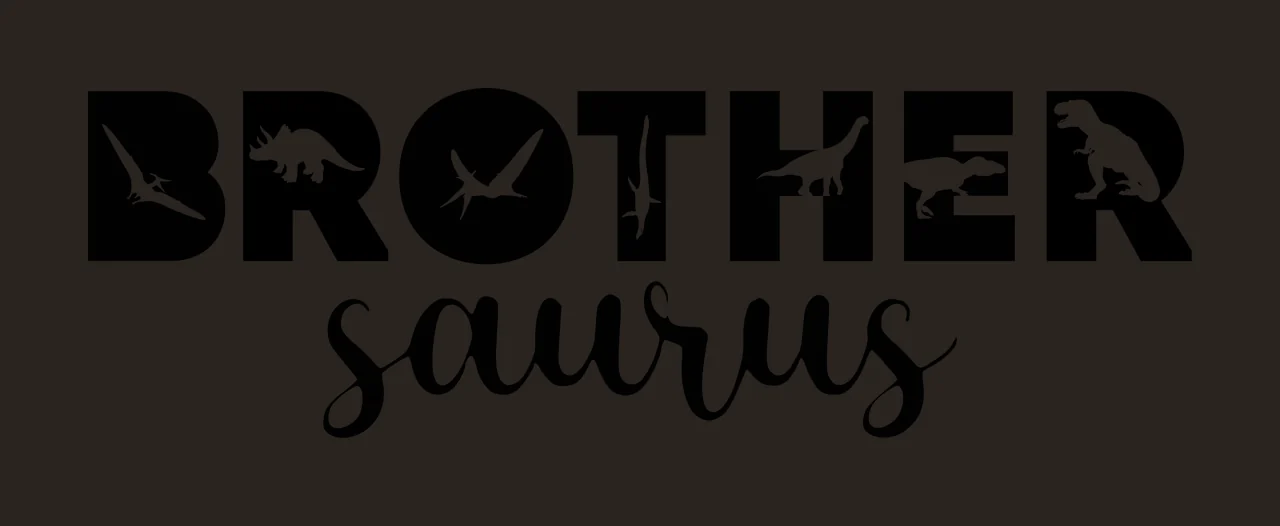 BROTHER saurus Typography Design with bold lettering, dinosaur silhouettes, cursive script and triceratops silhouette in black and white contrast preview thumbnail
