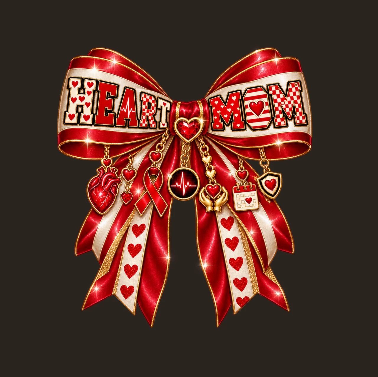 Heart Mom Bow Charm PNG, Patterned Varsity Mom Ribbon Clipart, Transparent Sublimation Digital Download contrast preview thumbnail