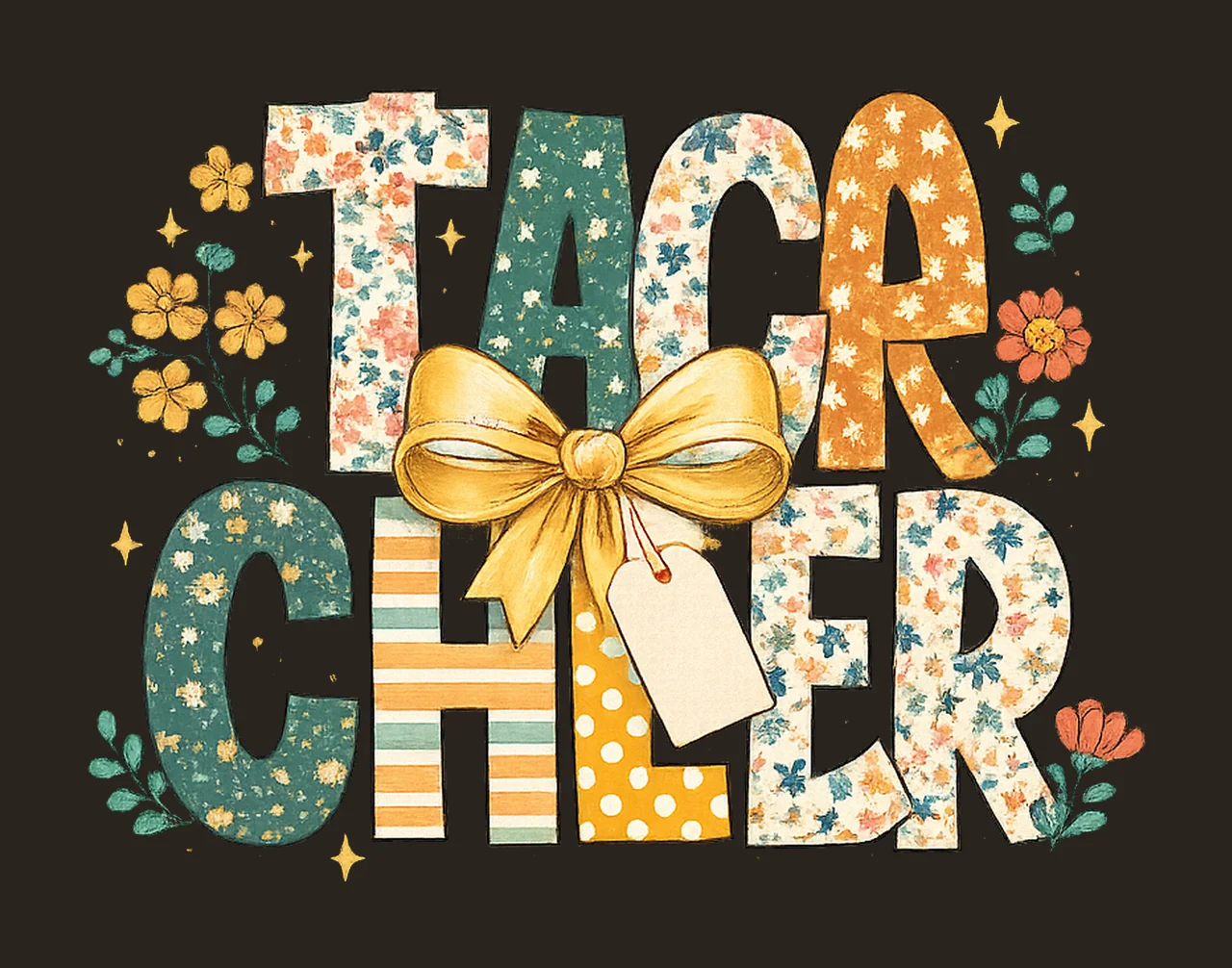 Boho Teacher Floral Design Pencil Bow Custom Name Tag Back contrast preview thumbnail