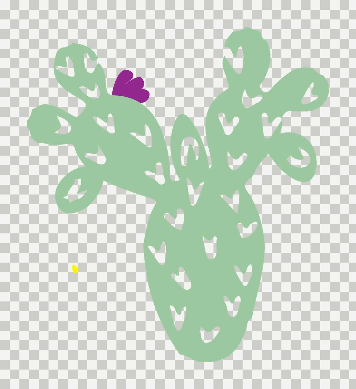 Cactus with heart-shaped patterns and purple flower Illustration with green cactus and white heart-shaped patterns transparency and detail preview thumbnail