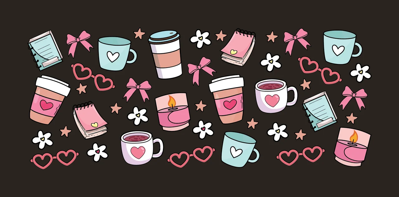 Coffee Bow Cups And Stationary Pattern Design cup notebook contrast preview thumbnail
