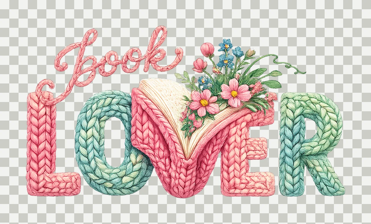 Book Lover Faux Yarn Crochet Floral Bookish Knitted Shirt transparency and detail preview thumbnail
