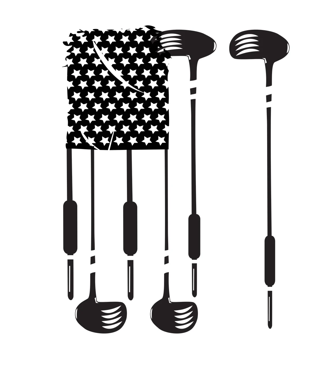 Golf Flag Graphic With Stars And Vertical Club clubs black