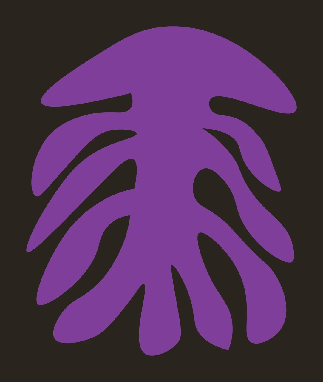Silhouette Design of Abstract organic shape with wavy projections, central vertical axis and Minimalist abstract in purple and white contrast preview thumbnail