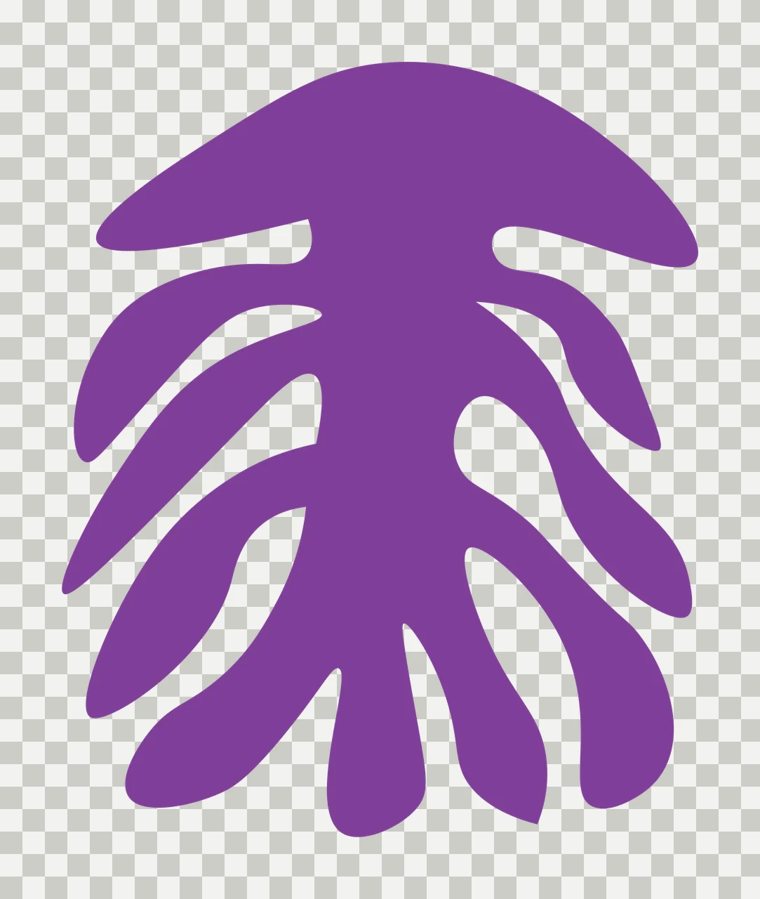 Silhouette Design of Abstract organic shape with wavy projections, central vertical axis and Minimalist abstract in purple and white transparency and detail preview thumbnail