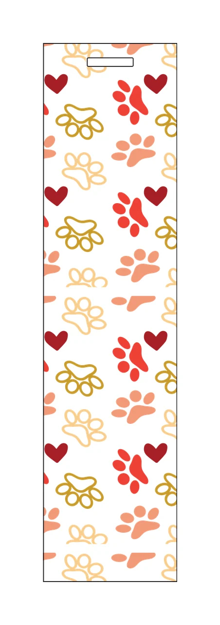 Vertical Animal Paw Print Pattern prints hearts black white