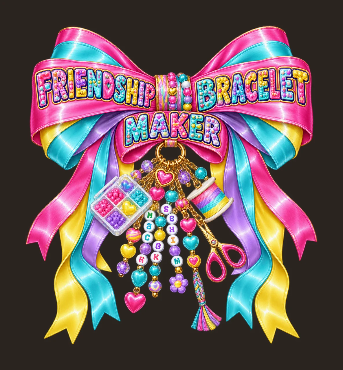 Friendship Bracelet Maker Bow Charm PNG, Coquette Ribbon Sublimation, Transparent Digital Download contrast preview thumbnail